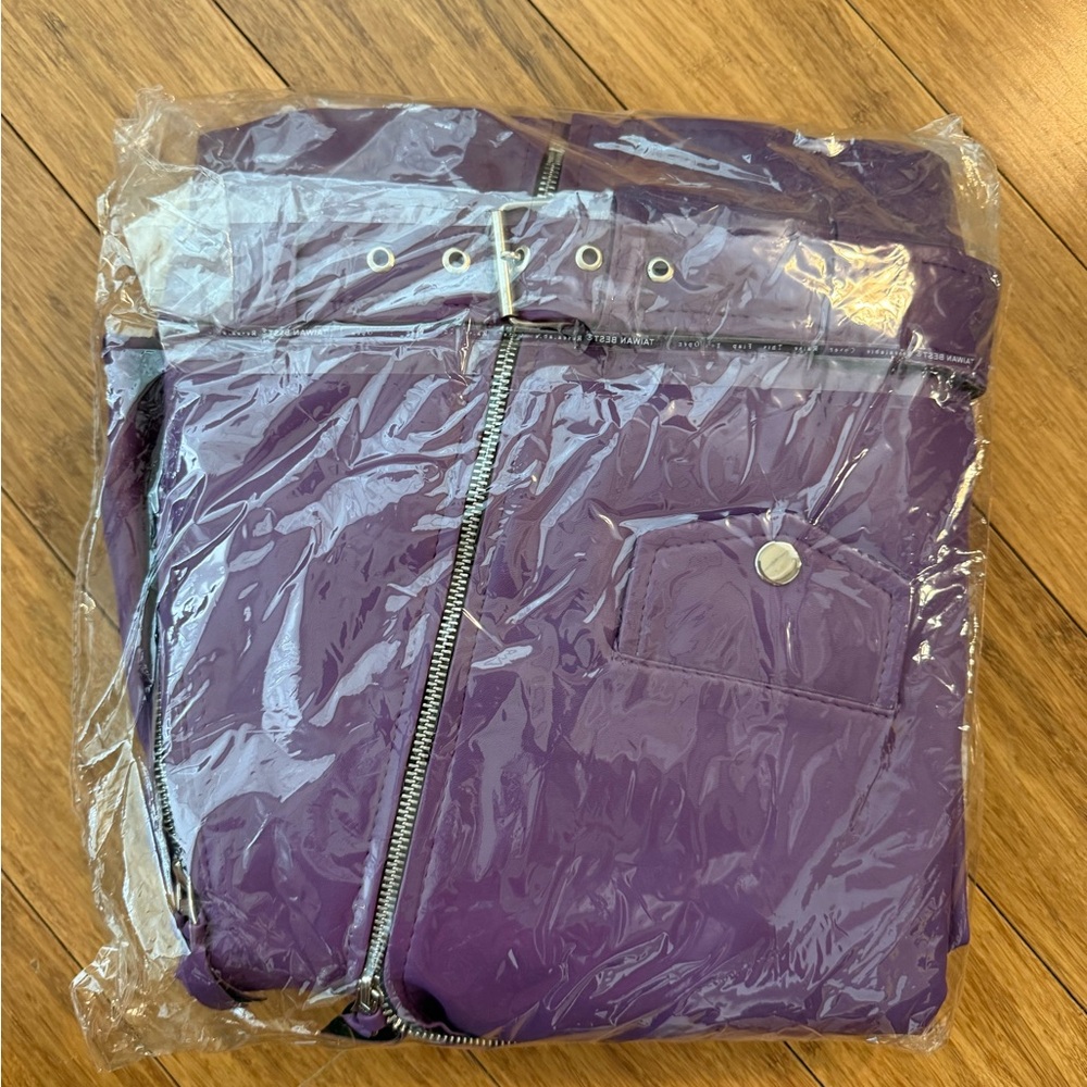 Purple Women's Leather Moto Jacket - Classic Biker Style - Picture 8 of 8